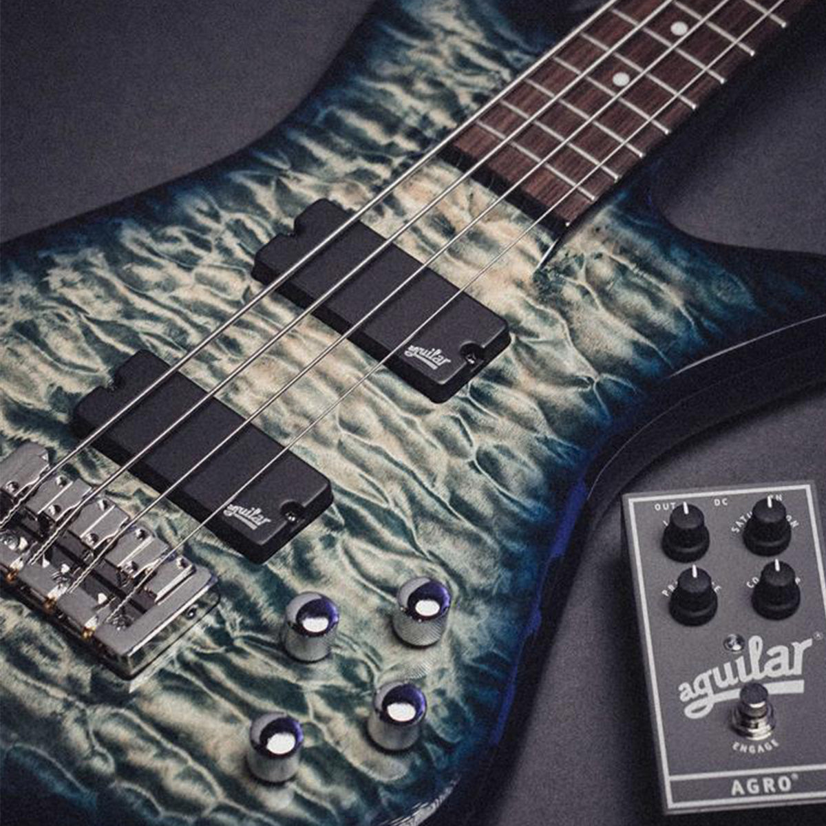 Aguilar DCB G3 dual ceramic bar bass pickups on a bass guitar